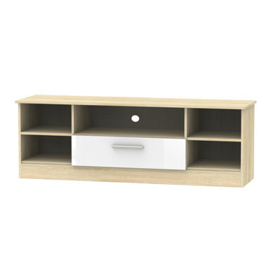 Trent Wide 1 Drawer Tv & Media Unit In White Gloss & Bardolino Oak (Ready Assembled) - image 1
