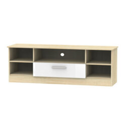 Trent Wide 1 Drawer Tv & Media Unit In White Gloss & Bardolino Oak (Ready Assembled) - thumbnail 1