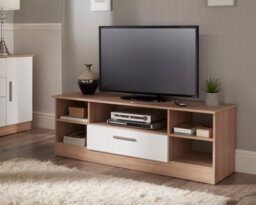 Trent Wide 1 Drawer Tv & Media Unit In White Gloss & Bardolino Oak (Ready Assembled) - thumbnail 2