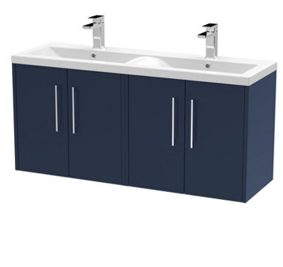 Hudson Reed Wall Hung 4-Door Vanity & Double Basin, Contemporary Design, Midnight Blue Matt Finish, Vitreous China, 1205X385X579mm - image 1