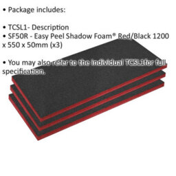 3-Pack Of Red Easy Peel Shadow Foam Tool Chest Flight Cases - 1200 X 550 X 50mm - thumbnail 2