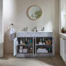 Homestylestore 1210mm Concrete Grey Floorstanding Bathroom Vanity Unit Double Basin And Chrome Finger Pull Handle - thumbnail 2