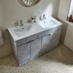Homestylestore 1210mm Concrete Grey Floorstanding Bathroom Vanity Unit Double Basin And Chrome Finger Pull Handle - thumbnail 3