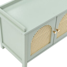 Bohonest Mint Green Shoe Bench With Padded Seat, Rattan-Front Cabinet And 3 Drawers - Wyld And Coco - thumbnail 8