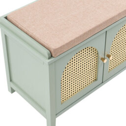 Bohonest Mint Green Shoe Bench With Padded Seat, Rattan-Front Cabinet And 3 Drawers - Wyld And Coco - thumbnail 7