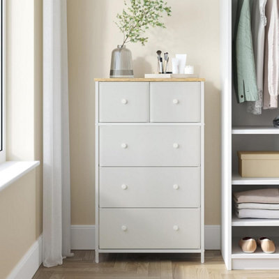 Songmics 5 Drawer Fabric Storage Unit, Cloth Storage Drawers Cabinet, For Entryway, Living Room, Oak White - image 1