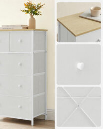 Songmics 5 Drawer Fabric Storage Unit, Cloth Storage Drawers Cabinet, For Entryway, Living Room, Oak White - thumbnail 6