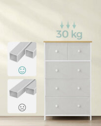 Songmics 5 Drawer Fabric Storage Unit, Cloth Storage Drawers Cabinet, For Entryway, Living Room, Oak White - thumbnail 4