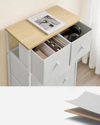 Songmics 5 Drawer Fabric Storage Unit, Cloth Storage Drawers Cabinet, For Entryway, Living Room, Oak White - thumbnail 5