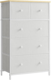 Songmics 5 Drawer Fabric Storage Unit, Cloth Storage Drawers Cabinet, For Entryway, Living Room, Oak White - thumbnail 8