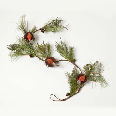 Homescapes Festive Christmas Garland With Artificial Pine And Robins Nests 5Ft - image 1