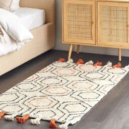 Beliani Boho Geometric Cotton Rug Beige With Orange Tassels 80 X 150 Cm, Hand-Tufted - thumbnail 2