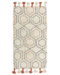 Beliani Boho Geometric Cotton Rug Beige With Orange Tassels 80 X 150 Cm, Hand-Tufted - thumbnail 1
