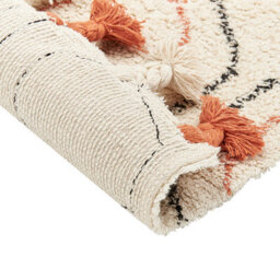 Beliani Boho Geometric Cotton Rug Beige With Orange Tassels 80 X 150 Cm, Hand-Tufted - thumbnail 6