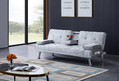 Comfy Living Crushed Velvet Bluetooth Sofa Bed In Silver