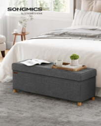 LEDREM Storage Ottoman Bench, Foldable Ottoman Foot Rest With Legs, 38 X 110 X 40 Cm, End Of Bed Bench, Storage Chest, Dark Grey - thumbnail 1