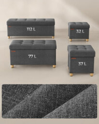LEDREM Storage Ottoman Bench, Foldable Ottoman Foot Rest With Legs, 38 X 110 X 40 Cm, End Of Bed Bench, Storage Chest, Dark Grey - thumbnail 7