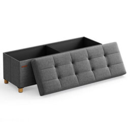 LEDREM Storage Ottoman Bench, Foldable Ottoman Foot Rest With Legs, 38 X 110 X 40 Cm, End Of Bed Bench, Storage Chest, Dark Grey - thumbnail 4