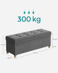 LEDREM Storage Ottoman Bench, Foldable Ottoman Foot Rest With Legs, 38 X 110 X 40 Cm, End Of Bed Bench, Storage Chest, Dark Grey - thumbnail 8