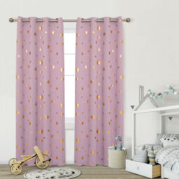 Deconovo Blackout Star Curtains, Thermal Insulated Room Darkening, Window Curtains For Bedroom W52 X L54 Inch, Light Pink, 1 Pair - thumbnail 1