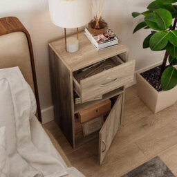 Compact Wooden Nightstand With Drawer And Door Small Spaces - thumbnail 4