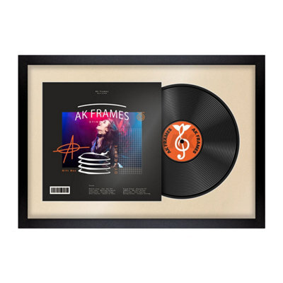 "AK Frames 25X17"" Matte Black Modern Vinyl Record Frame With Ivory Mount For 12 Inch Lp Cover & Disc - Overlapped Design" - image 1