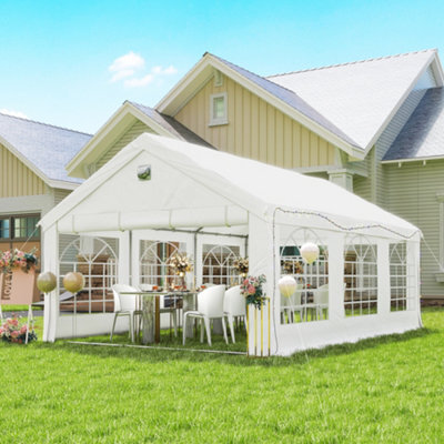 Outsunny 6 X 4 M Party Tent, Heavy Duty Gazebo Canopy With Windows, White - image 1