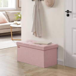 Songmics Storage Foot Stool, Small Foldable Ottoman, Style For Bedroom, Living Room, Entryway, Jelly Pink