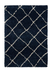Navy Cream Shaggy Rug, Geometric Stain-Resistant Rug, 45mm Thick Moroccan Rug For Bedroom, & Dining Room-120Cm X 170Cm
