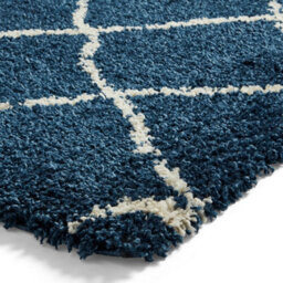 Navy Cream Shaggy Rug, Geometric Stain-Resistant Rug, 45mm Thick Moroccan Rug For Bedroom, & Dining Room-120Cm X 170Cm - thumbnail 3