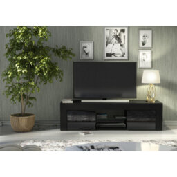 Tv Unit Loom 130Cm - Black With Gloss Doors - thumbnail 6
