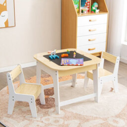 Costway 3 Pcs Kids Table And Chair Set Toddler Activity Writing Double-Sized Tabletop - thumbnail 1