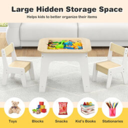 Costway 3 Pcs Kids Table And Chair Set Toddler Activity Writing Double-Sized Tabletop - thumbnail 7