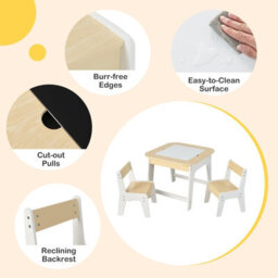 Costway 3 Pcs Kids Table And Chair Set Toddler Activity Writing Double-Sized Tabletop - thumbnail 8