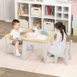 Costway 3 Pcs Kids Table And Chair Set Toddler Activity Writing Double-Sized Tabletop - thumbnail 5
