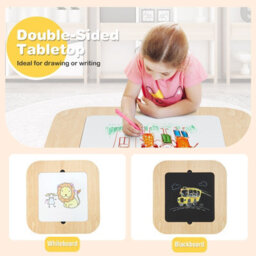 Costway 3 Pcs Kids Table And Chair Set Toddler Activity Writing Double-Sized Tabletop - thumbnail 6
