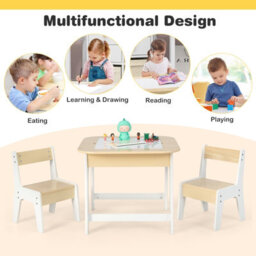Costway 3 Pcs Kids Table And Chair Set Toddler Activity Writing Double-Sized Tabletop - thumbnail 9