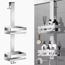 No Drill Stainless Steel Shower Organiser-2Tier Hanging Over Door Bathroom Shelf - thumbnail 4