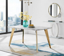Furniturebox Uk Andria Gold Leg Marble Effect Dining Table And  6 Black Milan Chairs - thumbnail 2