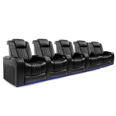 Valencia Tuscany Home Cinema Seating Row Of 5 Loveseat Right Black Nappa Leather Diamond Stitching Power Headrest - image 1