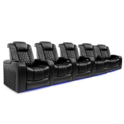 Valencia Tuscany Home Cinema Seating Row Of 5 Loveseat Right Black Nappa Leather Diamond Stitching Power Headrest - thumbnail 1