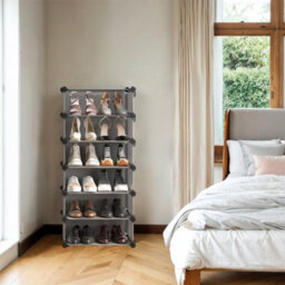 LEDREM Lpc010G01 Shoe Cabinet With 10 Compartments, Modular Plastic Shelf, Shoe Box, With Door, Mallet Storage, - thumbnail 2