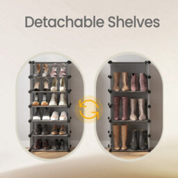 LEDREM Lpc010G01 Shoe Cabinet With 10 Compartments, Modular Plastic Shelf, Shoe Box, With Door, Mallet Storage, - thumbnail 3