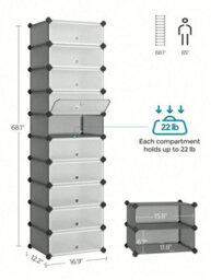 LEDREM Lpc010G01 Shoe Cabinet With 10 Compartments, Modular Plastic Shelf, Shoe Box, With Door, Mallet Storage, - thumbnail 7