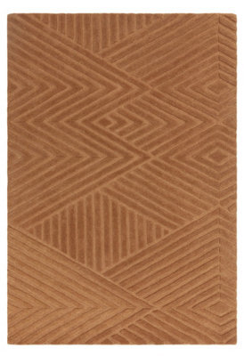 Brown Geometric Modern 10-14mm Thick Stain-Resistant Rug For Bedroom, Dining Room, Easy To Clean Wool Rug-200Cm X 290Cm
