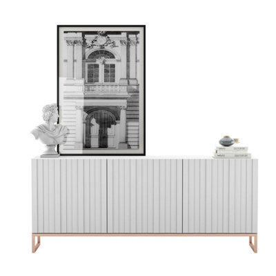 Heze Furniture Elpis Glamour Sideboard Tv Stand 168Cm Push-To-Open Cabinet - White Matt / Copper Frame - image 1