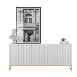 Heze Furniture Elpis Glamour Sideboard Tv Stand 168Cm Push-To-Open Cabinet - White Matt / Copper Frame - thumbnail 1