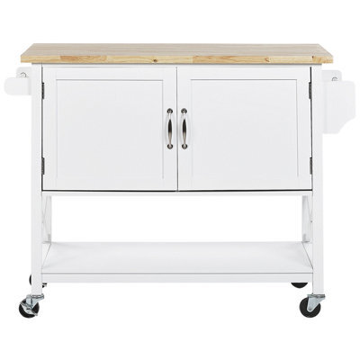 Wyld And Coco Nordic Kitchen Trolley - White Painted Mdf, Light Wood Top, W102 X D44 X H90Cm - image 1