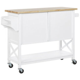 Wyld And Coco Nordic Kitchen Trolley - White Painted Mdf, Light Wood Top, W102 X D44 X H90Cm - thumbnail 6