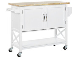 Wyld And Coco Nordic Kitchen Trolley - White Painted Mdf, Light Wood Top, W102 X D44 X H90Cm - thumbnail 3